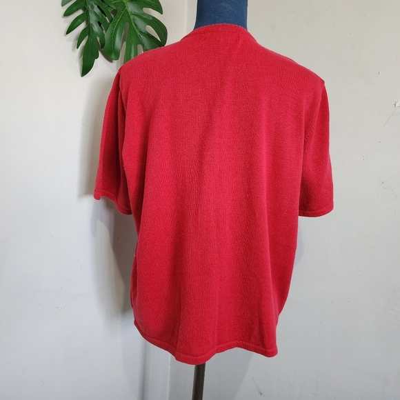 Alfred Dunner Red Embroidered SS Cotton Cardigan Sweater - Picture 7 of 7